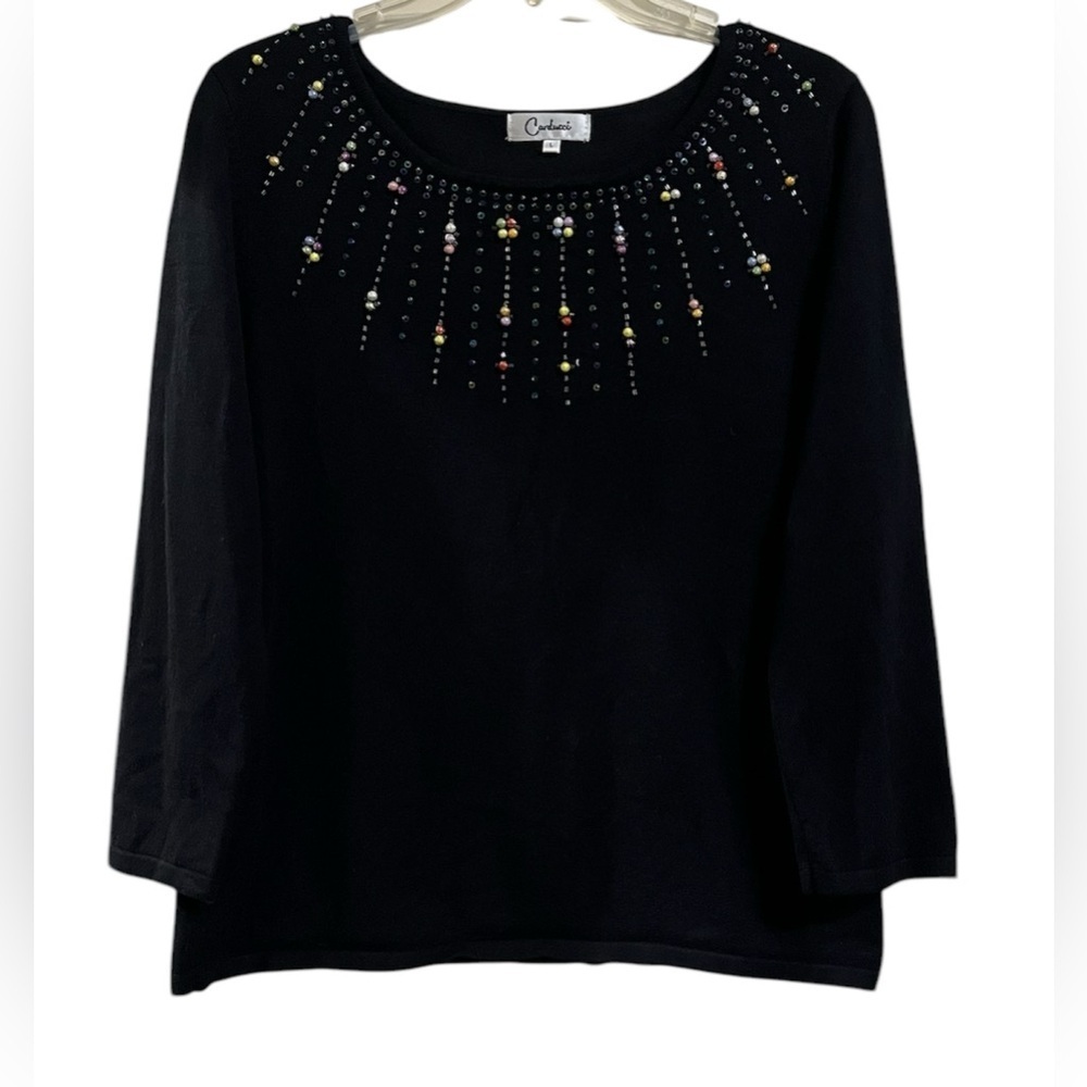 VINTAGE Carducci Black Embellished Beaded Front 3/4 Sleeves Size Large
